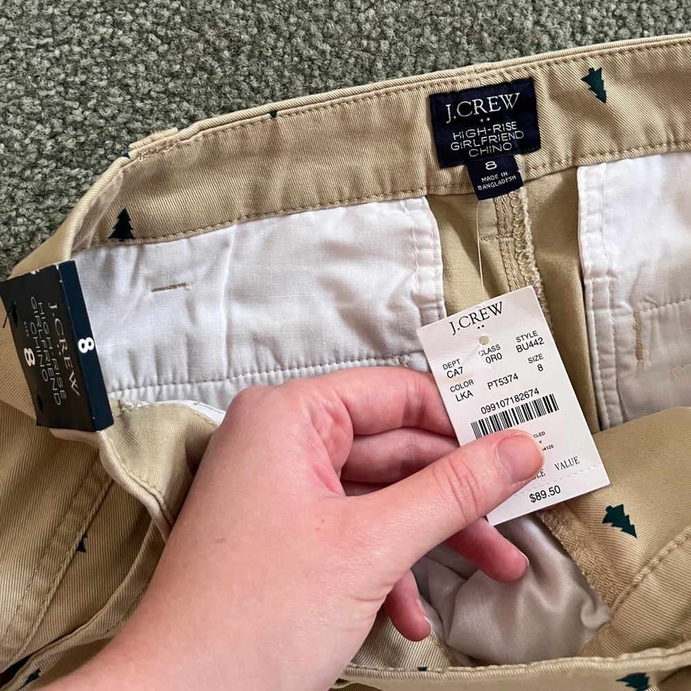 J. Crew Tree Printed High-Rise Girlfriend Chino Pants size 8 Holiday Christmas - Picture 4 of 7